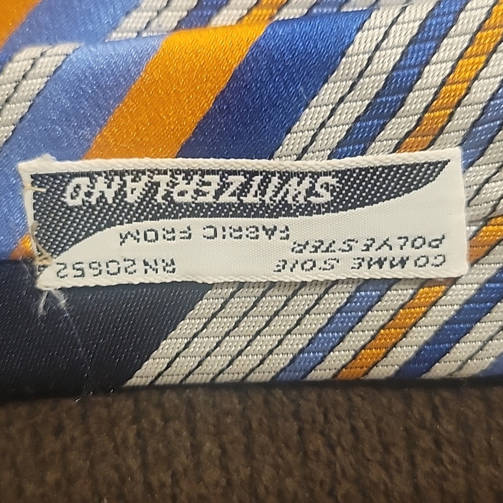 Switzerland Men's Polyester Navy and Orange Striped Tie Neck Tie